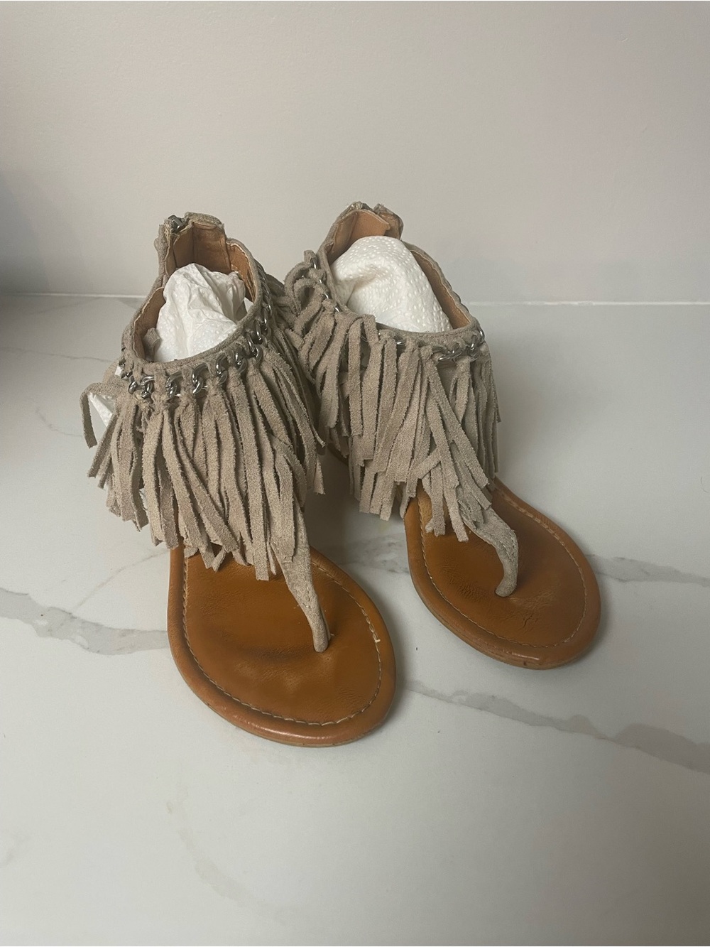 Not Rated Taupe Fringe Thong Sandals